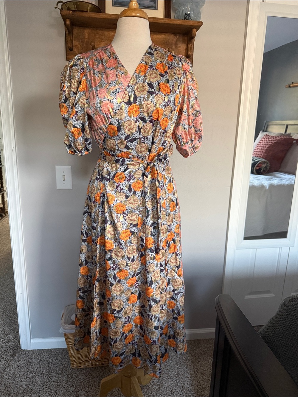 Never Fully Dressed Floral Wrap Maxi in Navy, Orange, Cream